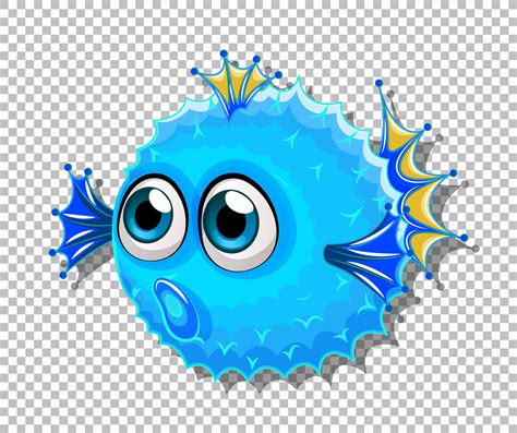 Cute Puffer Fish With Big Eyes Cartoon Character On Transparent