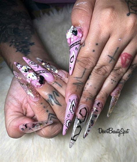 Pink Bandana Nails Hello Kitty Nails Bo Nails By Desert Beauty