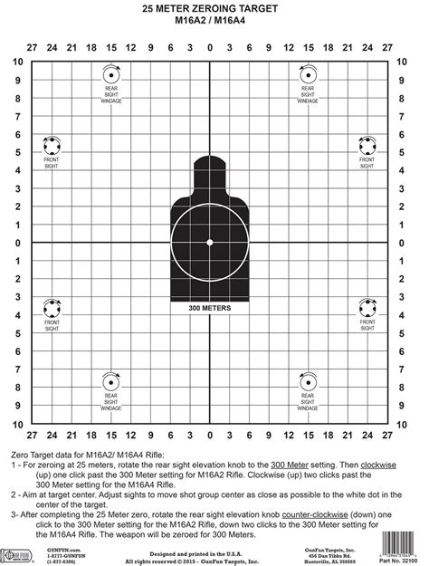 M16 A2 And A4 Zeroing Target Black 32100 Gunfun Shooting Targets