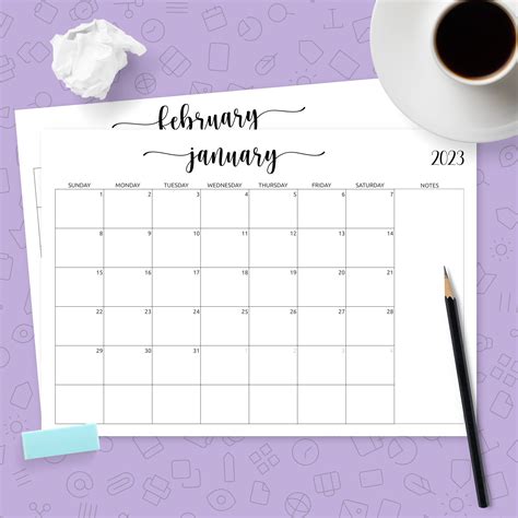 Monthly Calendar with Notes Template - Printable PDF