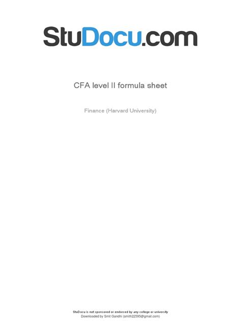 Cfa Level Ii Formula Sheet Cfa Level Ii Formula Sheet Finance Harvard
