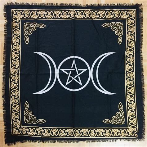 Indian Consigners Altar Cloth Triple Moon Pentagram Goddess Witchcraft