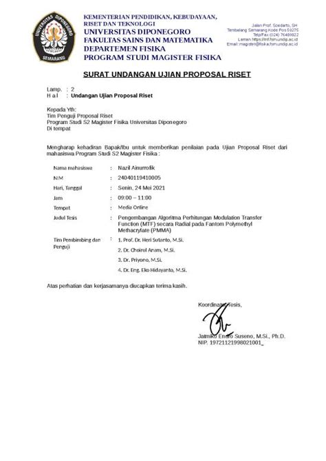 Surat Undangan Ujian Proposal Riset Mulai Januari 2022 File Undangan