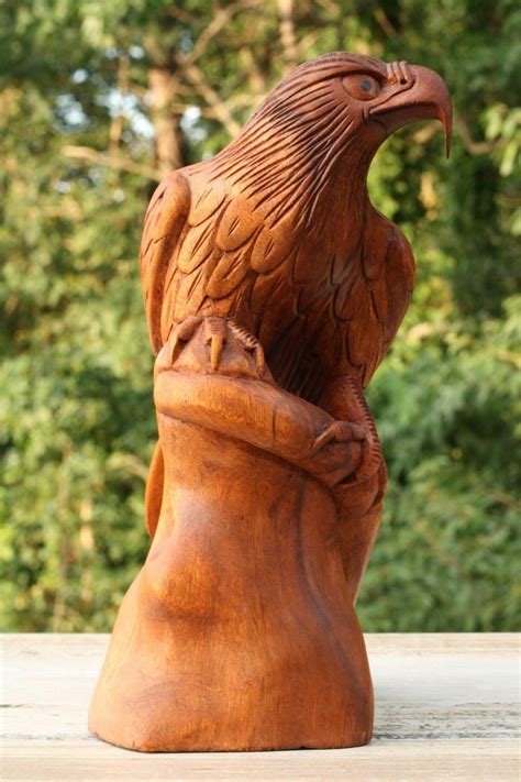 12 Large Wooden Eagle Statue Hand Carved Sculpture Figurine Art Home