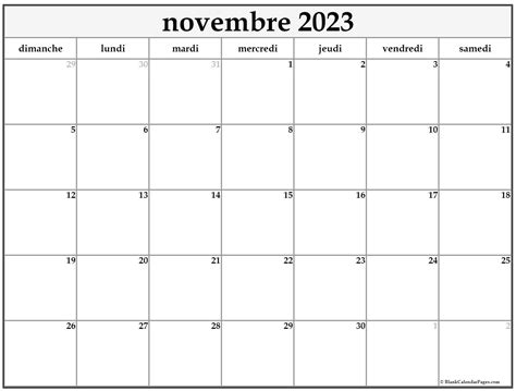 Novembre 2023 Calendrier Imprimable Calendrier Gratuit
