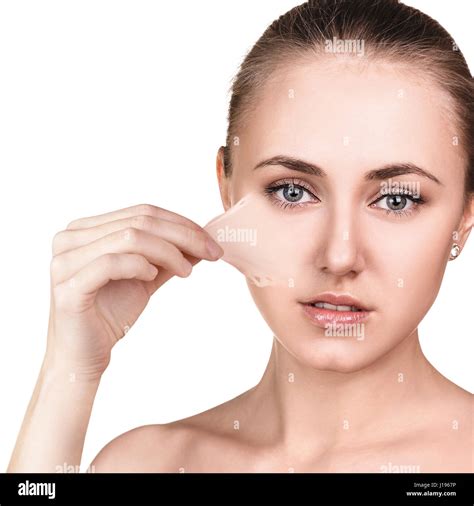 Woman Remove Her Old Dry Skin From Face Stock Photo Alamy