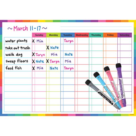 Colorful Dry Erase Magnetic Task Chart Tcr71001 Teacher Created