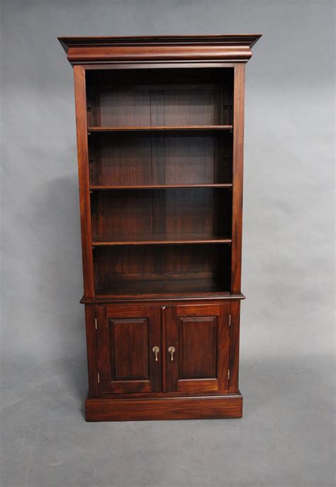 Solid Mahogany Wood Bookcase With Cupboard And Shelves Turendav