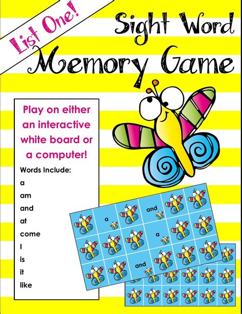 Sight Word Memory Game For Whiteboard Or Computer Sight Words Words