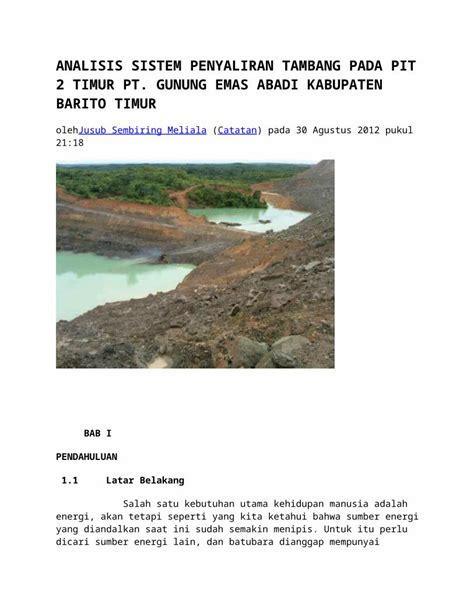 DOCX Analisis Sistem Penyaliran Tambang Pada Pit 2 Timur Pt Ta