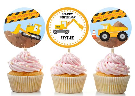 Printable Construction Cupcake Toppers Editable Construction Etsy Construction Cupcakes