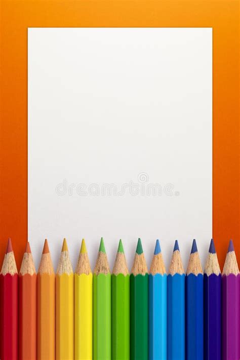 Colour Pencils Vertical Orange Frame Stock Photo Image Of Group