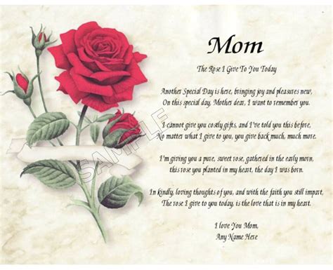 Mom Rose I Give To You Personalized Art Poem Memory Birthday Mothers