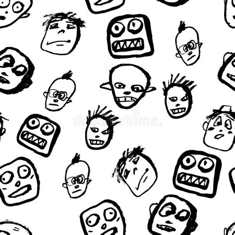 Doodles Faces Pattern Stock Vector Illustration Of Isolated 102858998
