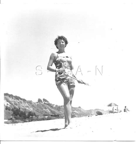 Vintage Large Real Photo Semi Nude Woman Amateur Bathing Suit Beach