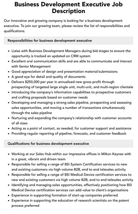 Business Development Executive Job Description Velvet Jobs