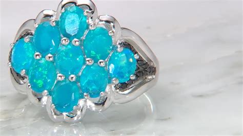 Blue Paraiba Opal Rhodium Over Sterling Silver Ring 108ctw Dok1795