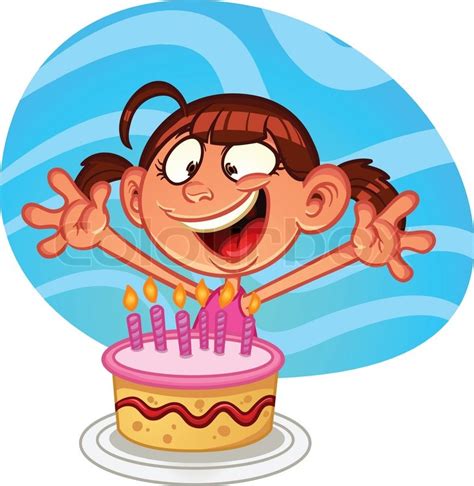 Find & download free graphic resources for birthday cake cartoon. Cute cartoon birthday girl with a ... | Stock vector ...