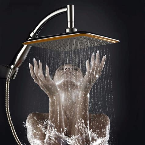 9 Inch Chrome Shower Head Square Rainfall Massage Extension Arm Bathroom Bath