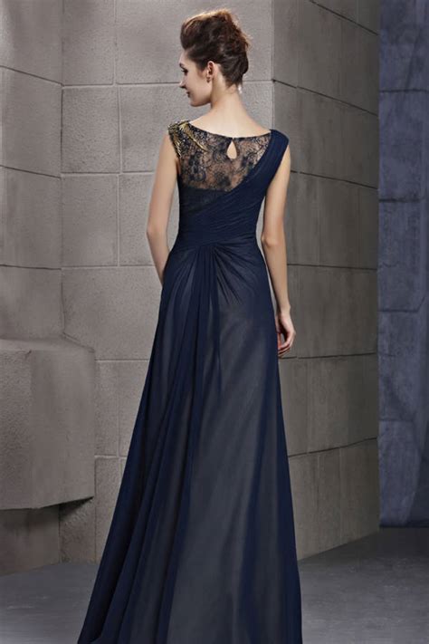 Sleeveless Dark Blue Evening Dress With Lace By Elliot Claire London