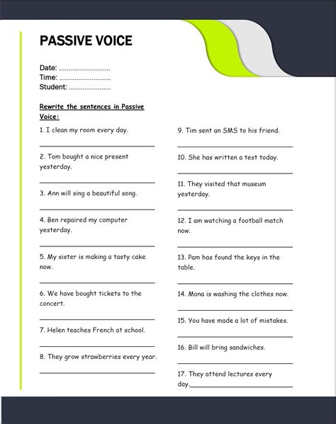 Passive Voice Chart Worksheets And Answer Keys Student Focus