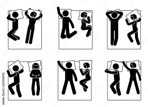 Stick Figure Man And Woman Laying In Bed Position Set Different Sleeping Postures Stock ベクター
