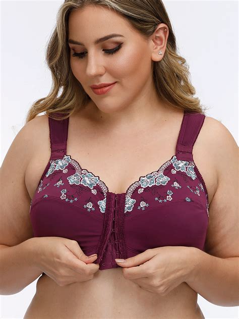 Sexy Fullglady Plus Size G Cup Front Closure Embroidery Wireless Full