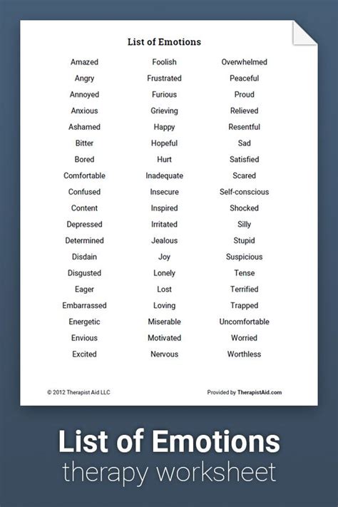 List Of Emotions Worksheet Therapist Aid List Of Emotions Words