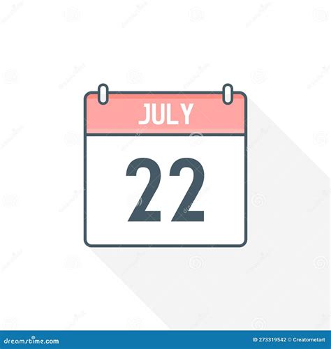 22nd July Calendar Icon July 22 Calendar Date Month Icon Vector