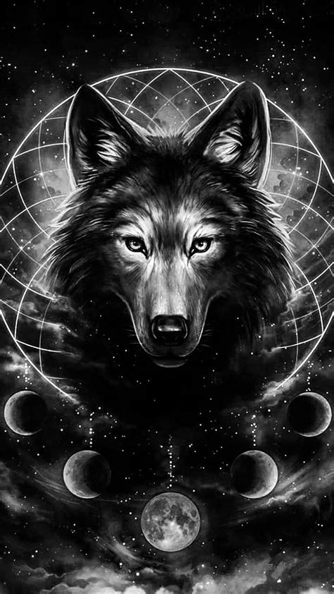 Wolf In The Galaxy Black Ice Lights Lonely Northern Shadow White