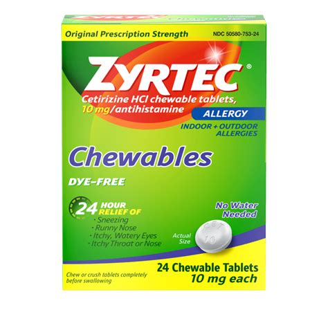 zyrtec® dye free chewables allergy medicine with cetirizine hcl zyrtec®