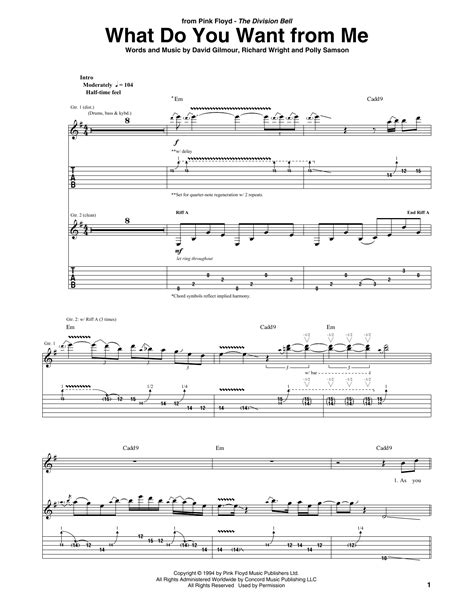 what do you want from me sheet music pink floyd guitar tab