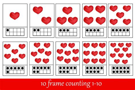 Valentine Ten Frame Counting Flashcards Montessori Math Etsy