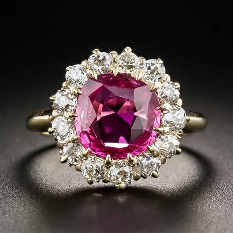 Antique No Heat Pink Sapphire Diamond Halo Ring