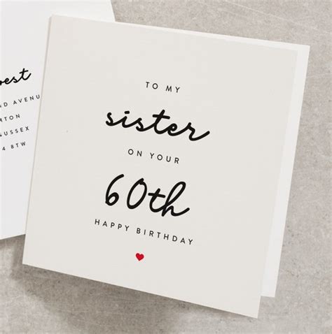 60 Sister Birthday Card To My Sister On Your 60th Birthday Etsy