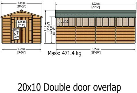 20 X 10 Shire Overlap Workshop Shed With Double Doors Windowless