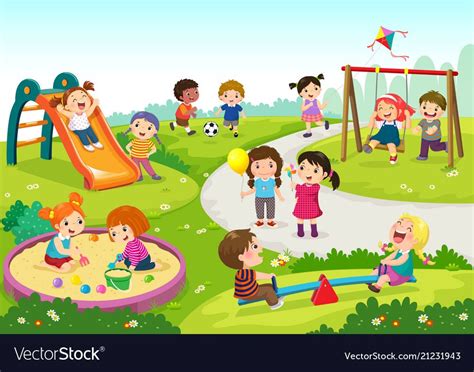 Happy Children Playing In Playground Vector Image On With Images