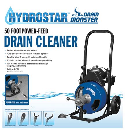 The electric drain snake operates safely with a ground fault circuit interrupter. 50 Ft. Commercial Power-Feed Drain Cleaner with GFCI