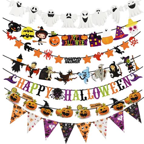 Black Halloween Party Decoration Paper Bunting And Cake Topper Happy