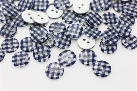 10 Navy Plaid Sew Through Resin Button By Boysenberryaccessory