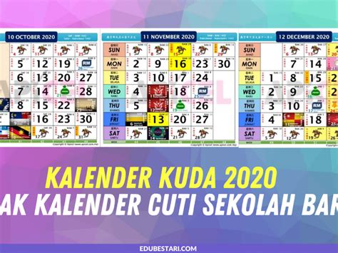 Berikut dikongsikan kalendar 2021 malaysia yang memaparkan tarikh senarai tarikh cuti umum public holidays (hari kelepasan am negeri dan persekutuan) dan tarikh cuti sekolah 2021 untuk seluruh negeri di malaysia. Kalender 2020 Malaysia Cuti Sekolah - Kalendar Kuda Tahun ...