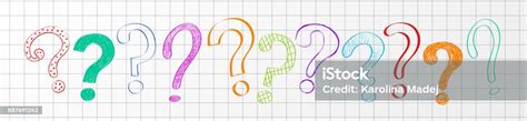 Banner With Hand Drawn Question Marks On Checked Paper Vector Stock