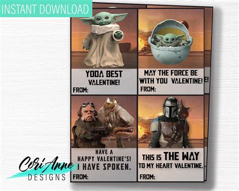 Star Wars Mandalorian Valentines Cards Diy Printable Etsy