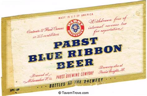 Item 3042 1938 Pabst Blue Ribbon Beer Label Wi286 112v