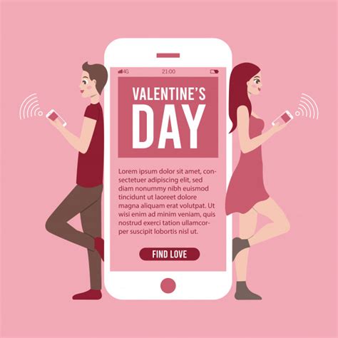 Valentines Day Banner Illustration With Phone App And Couple Chatting