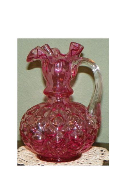 Victorian Glass Cranberry Pitcher Ruffled Clear Applied Handle Glassware Ceramic Ware