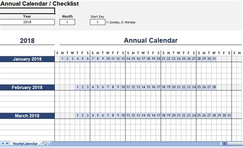 Annual Calendar Excel Template For Free