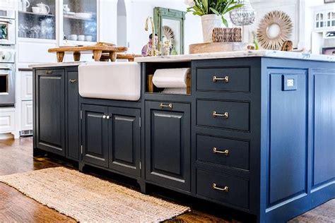 Rich blue island in a kitchen by southeast kitchens i love a one. dark blue farmhouse kitchen - Google Search | Blue kitchen ...