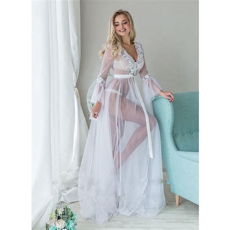 Women S Lingerie Long Lace Dresses Robes Mesh Sheer Nightgown See Through Floral Long Maxi