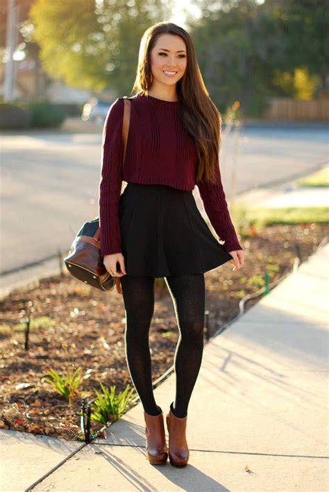 Black Cotton Knit Leggings Black High Waisted Skirt Dark Red Long